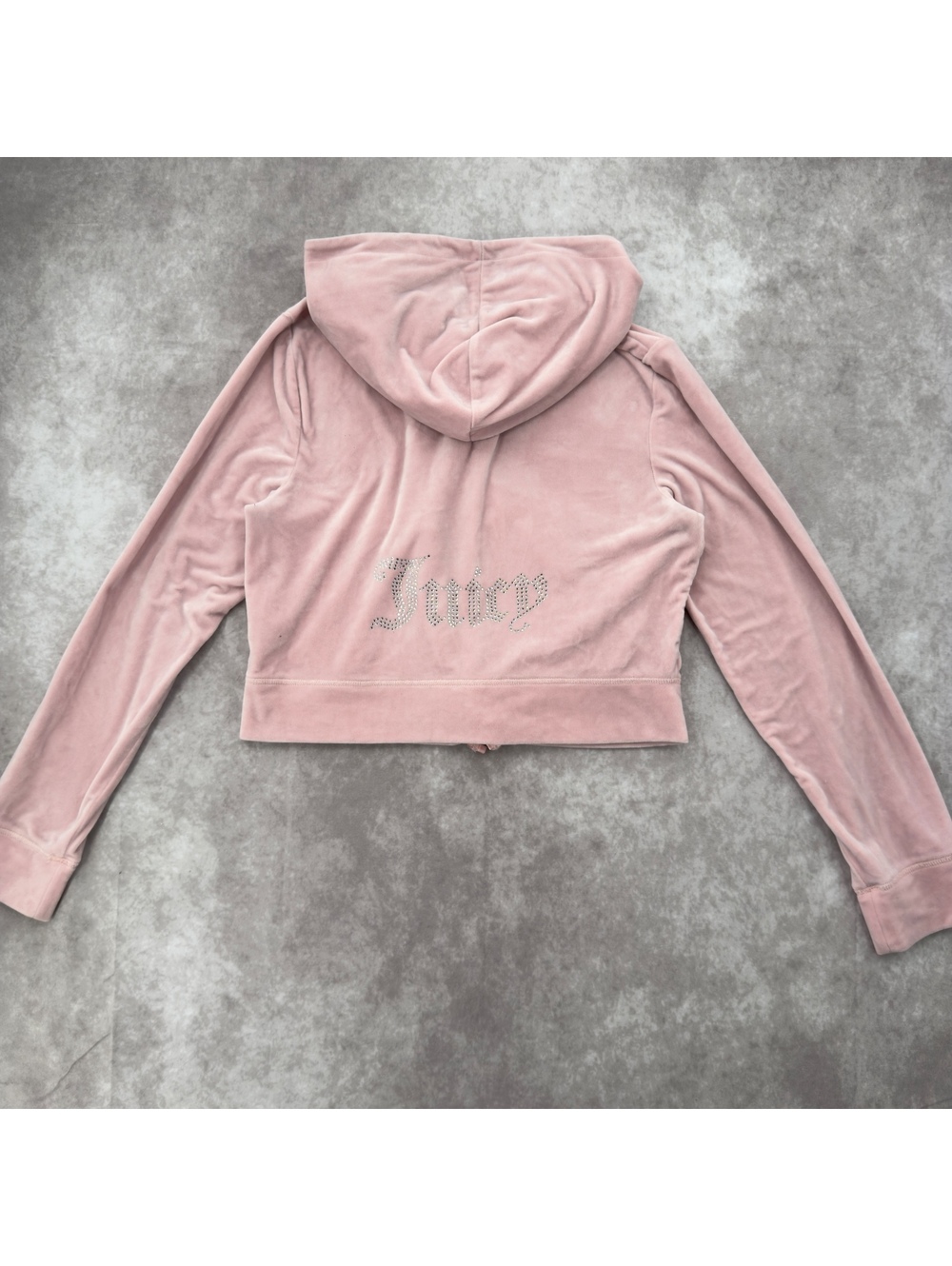 Juicy Couture Pink Velour Rhinestone Cropped Zip Up Hoodie Size XL